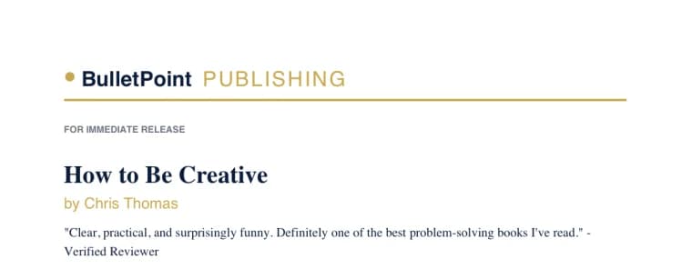 The top of a press release PDF on •BulletPoint Publishing letterhead, marked For immediate release